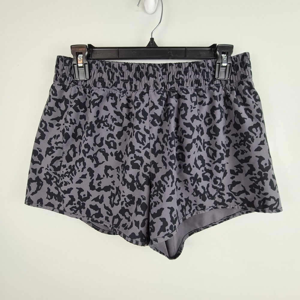 Marika Women Gray Black Leopard Print Running Shorts Size Medium High Rise Liner
